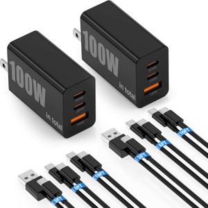 USBC Super Fast Charger 100W(in total), Typc-C Charging Block 65W for Samsung Galaxy S26 Ultra S25/S24/S23 Plus,Tab,MacBook, iPhone 17/16/15 Pro Max,iPad Air,Android, 3+3FT USB &6+6+10+10FT USBC Cable