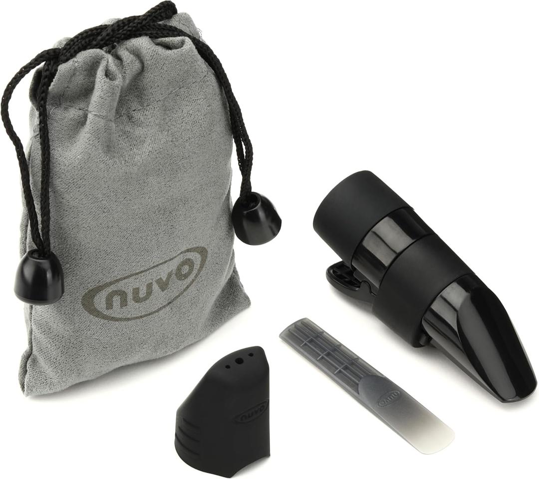 Nuvo Replacement Mouthpiece for jSax, Black/Black | Compatible with Nuvo jSax, includes mouthpiece cap, Strength 1.5 Nuvo synthetic reed, fabric tote bag, multiple color options