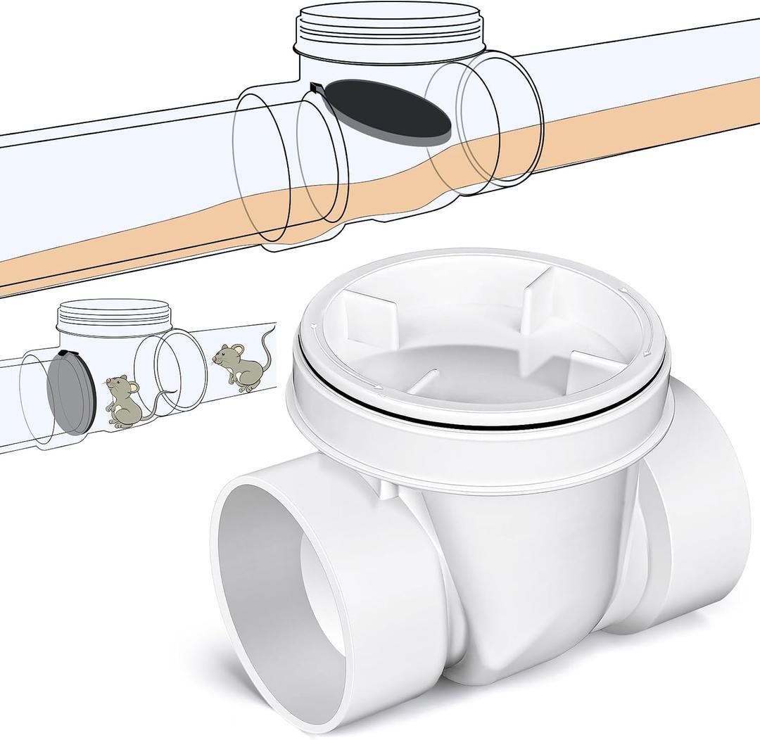Tondiamo 4 Inch Backwater Valve Drain Backflow Preventer Valve Prevent Sewage and Rainwater from Flowing Back(White PVC)