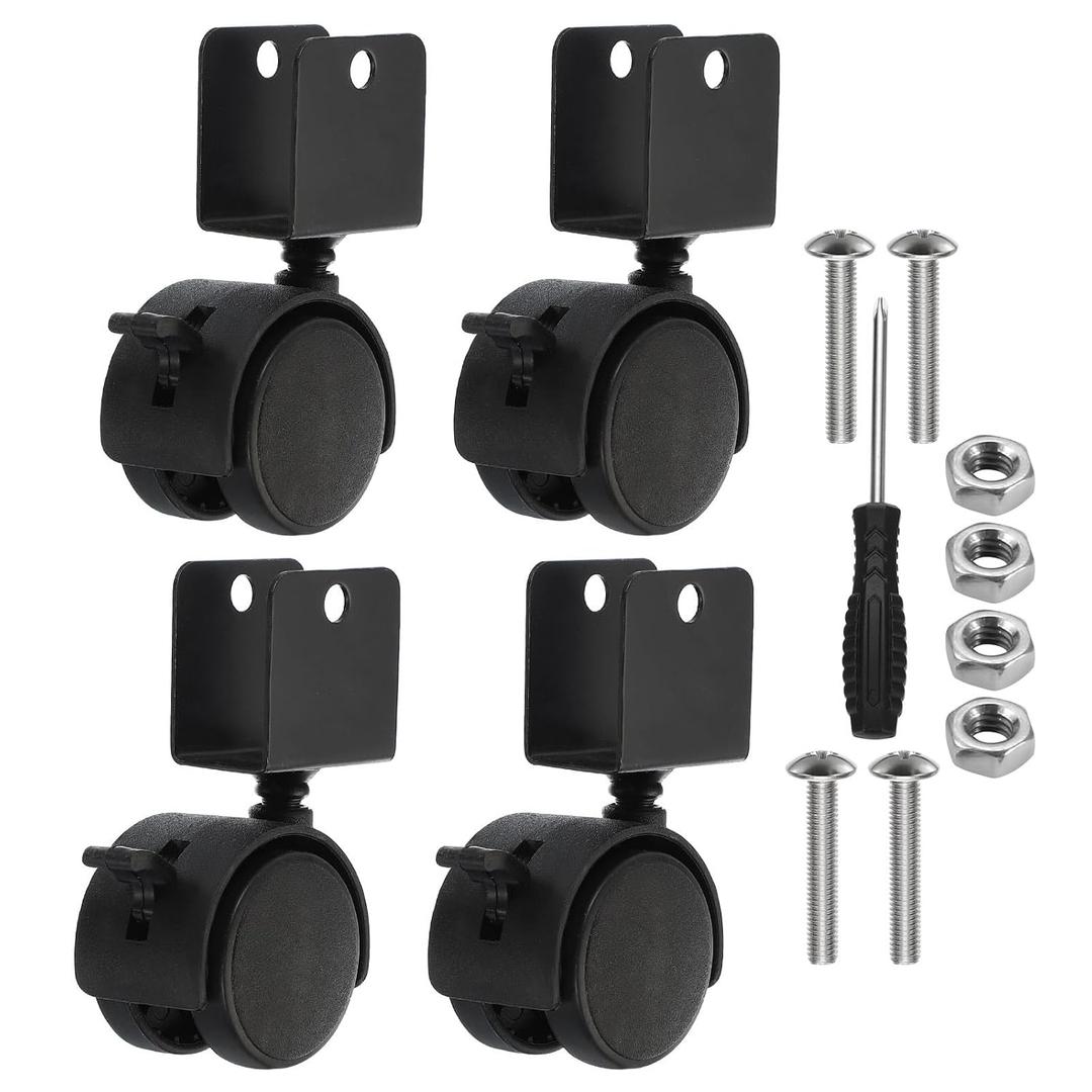 PATIKIL 1.5" Swivel Caster with 1" U Bracket, 4 Pack 360 Rotation Swivel No Noise Wheel with Brake Total 66 Lbs Locking Caster for Furniture Legs