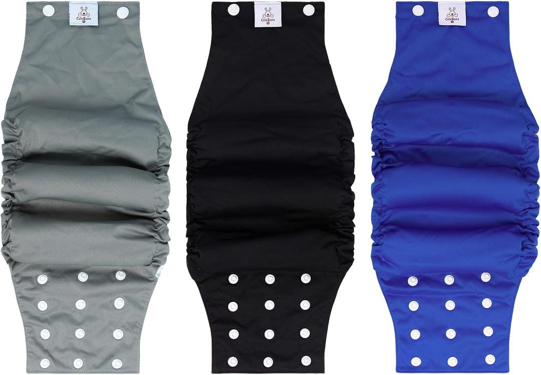 CuteBone Washable Dog Diapers Male with Snaps Reusable 3pcs a Pack Doggie Belly Band for Male Dogs Wraps KDM01L - L