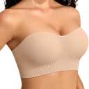Vertvie Womens Strapless Bandeau Bra Seamless Non-Slip Padded Wireless Comfort Tube Top Bra for Daily Wear(Nude,Medium,Plain Jersey)