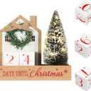 Christmas Tree Countdown Block LED Lighted 99 Days Until Christmas Wreath Calendar Tabletop with Timer Number Date Rustic Wooden Home Decor Holiday Xmas Ornament Desk Decoration Gift