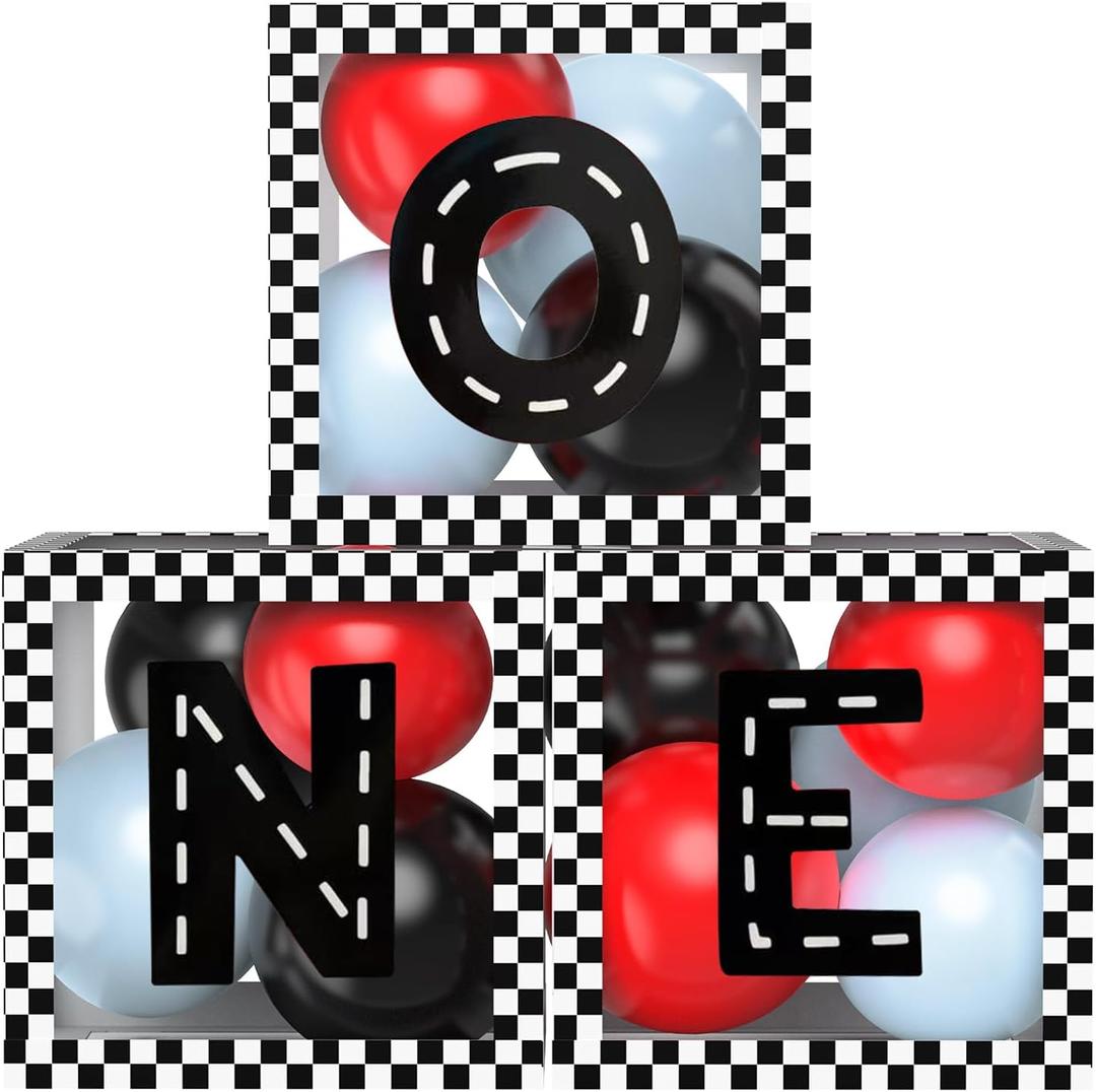 Fast ONE Birthday Decorations for Boys, Race Car Letters Boxes with Balloons, ONE Blocks for First lap around the track Formula one Theme 1st Birthday Photoshoot Props