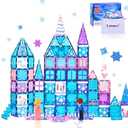 145pcs Diamond Magnetic Tiles Set with Magnetic Doodle Kit, 3D Blocks Magnet Toys for Girls 3 4-7,8-12, Educational Stem Toys Include Stairs Dolls Decals Stickers,3 4 5 6 7 8+ Girls Gift