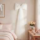 13Pcs Large White Pearl Silk Satin & Tulle Bow Coquette Decor,17x55 Inch Giant Bow with 12 Small Satin Bows, DIY Photo Backdrop Wall Hanging Decor for Wedding Bridal Baby Shower Birthday Girls Room