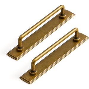 Set of 2, 5 Inches Center to Center SleekTouch Antique Brass Cabinet Pulls with Backplate - Vintage Handles for Kitchen Bathroom Drawers Zinc Alloy Made Hardware