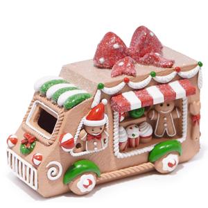 Hodao Gingerbread Sweets Truck Figurine  Resin Christmas Decorations for Home, Indoor Tabletop Decor, Candy & Cupcake Details, Cute Holiday Ornaments, Mini Collectible Gift for Families (Color 1)