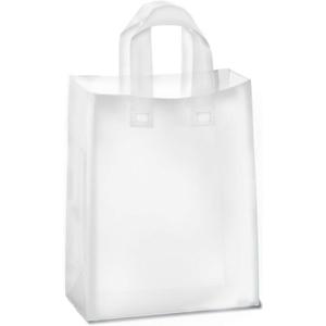 Purple Q Crafts Frosted Plastic Gift Bags 100 Pack 8" x 10" x 4" Clear Frosted Bags with Soft Loop Handles and Cardboard Insert, for Gifts Retail and More, 1 count