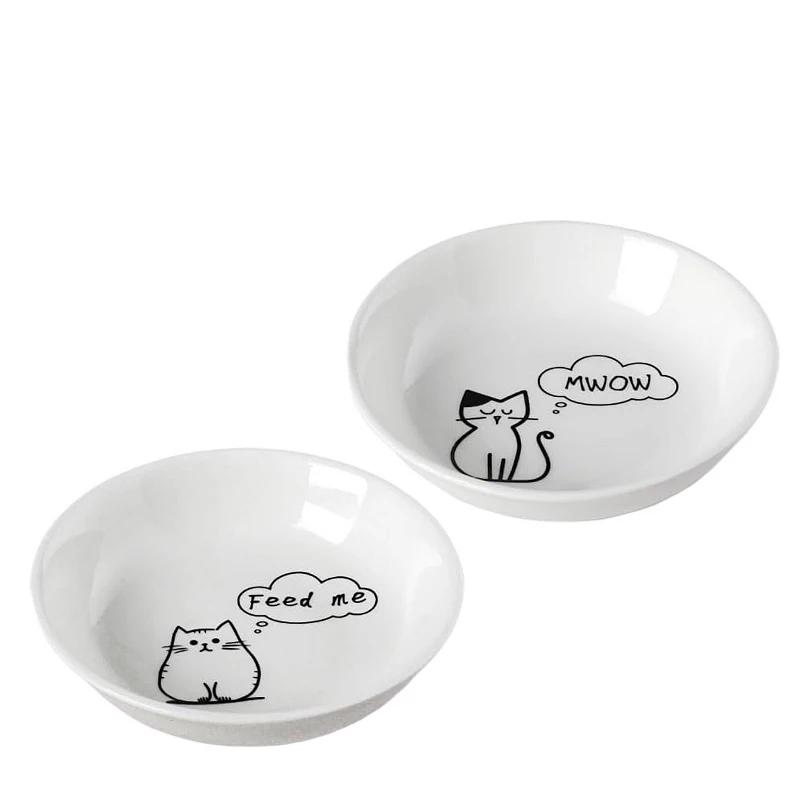 2pcs Little Cat Bowls,5Inch Cat Food Bowl for Indoor Cats,Cute Kittens Plate Set