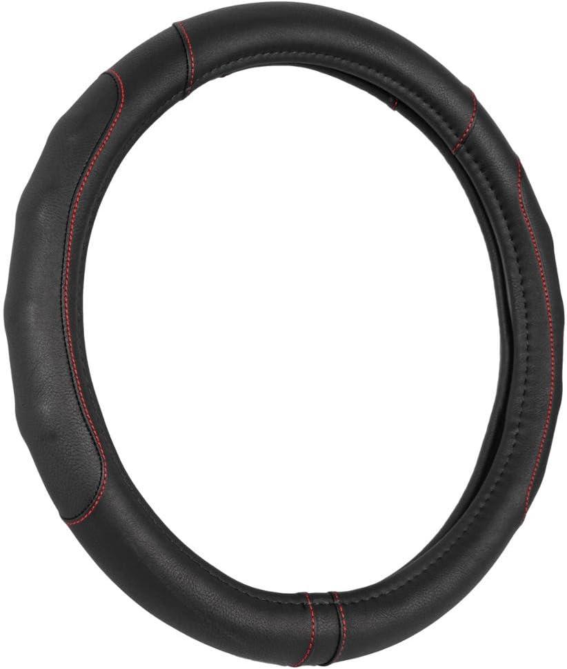 Motor Trend Ergonomic Steering Wheel Cover/Protector for Small Size Steering Wheels in Cars, SUVs, Boats (13.5-14.5") - Grip Drive Pro Comfort Grip (Black/Red Stitching)