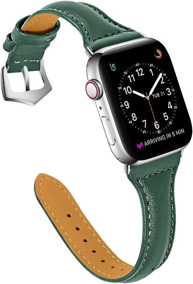 OULUCCI Leather Bands Compatible Apple Watch Bands For Women 38mm 40mm 41mm 42mm 44mm 45mm 46mm 49mm, Top Grain Leather Band Replacement Strap for iWatch Ultra SE SE2 Series 11 10 9 8 7 6 5 4 3 2 1 (Pin green)