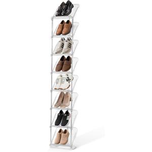 SMILHELTD Vertical Shoe Rack 8 Tiers  Narrow Space Saving Clear Sneaker Storage, Tall Slim Organizer with Triangle Stability & 45 Tilt, for Entryway Garage Closet, Transparent Black, 10.4"W x 64.5"H