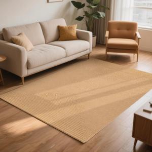5x8 Jute Rug, Hand Woven Natural Fiber Aera Rug, Solid Farmhouse Mat for High Traffic Areas, Living Room, Bedroom, Dining Room, Office, Kitchen, Outdoor (Natural Brown, 5' x 8') (5' x 8' (Rectangular), Natural Color - Rectangular)