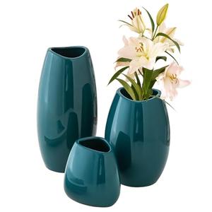 Ohsooons Ceramic Vase Set of 3 PCS Flower Pots for Home Decor, Modern Decorative for Flowers Vases for Your Ideal Table Decor, Living, Room, Kitchen, Office- Copper Green