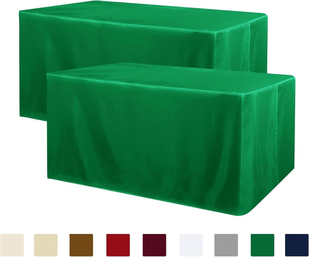 Obstal 2 Pack Green Table Cloths for 8 Foot Rectangle Tables - Water Resistant Washable Fabric Polyester Rectangle Table Cover Protector for Wedding, Banquet and Trade Shows, 96L x 30W Inches