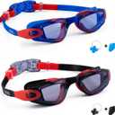 Aegend Kids Swim Goggles, Pack of 2 Swimming Goggles for Children Boys & Girls Age 3-14 (Black-red & Blue-red)