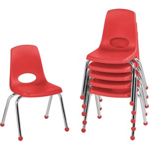 FDP 14" School Stack Chair, Stacking Student Seat with Chromed Steel Legs and Ball Glides For In-Home Learning or Classroom - Red (6-Pack), 10363-RD