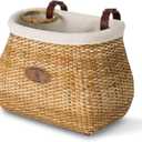 GRANNY SAYS Bike Basket Front, Natural Rattan Wicker Bike Baskets, Bicycle Basket with Cup Holder, Handmade Woven Bike Baskets for Women and Men, Storage Basket for Beach Cruisers, Ebikes