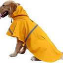 NACOCO Large Dog Raincoat Adjustable Pet Water Proof Clothes Lightweight Rain Jacket Poncho Hoodies with Strip Reflective (M, Yellow) (Medium (Pack of 1))