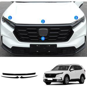 Car Accessories Exterior Front Bumper Engine Lid Grill Grille cover Trim Compatible with Honda CR-V CRV 2023 2024 2025 2026 (Glossy Black) 3PCS ABS