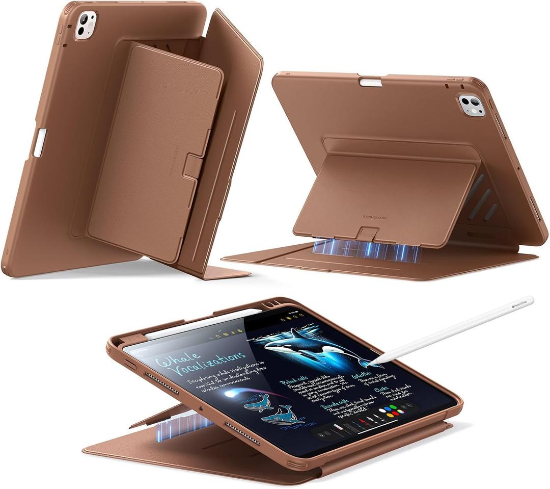ESR for iPad Pro 11 Inch Case (M5/M4) 2025/2024, Vertical Stand Cover, Multi Stand Angles, Ultra-Stable Case with Pencil Holder, Flip Series, Brown