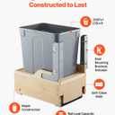 VEVOR Wood Pullout Trash Can for Kitchen Cabinets, 35 QT Garbage Waste Recycling Bin, Under Mount Waste Container, with Heavy Duty Metal Soft Close Sliding System, Door Kit, for Sink, Under Counter