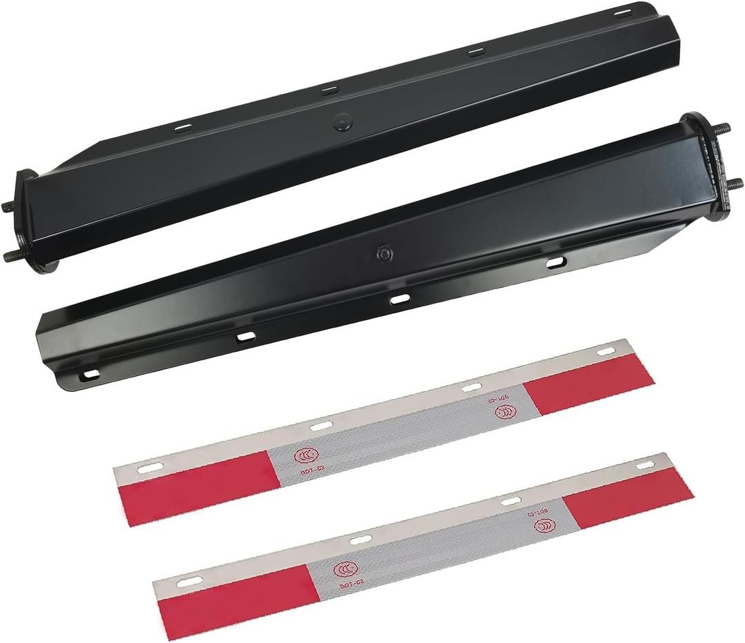 Black Straight Spring Loaded Mud Flap Hanger Set 2.5" Bolt Spacing 30" Length with Aluminum Reflective Tapes fit for Semi Trucks Trailers, 2 pcs