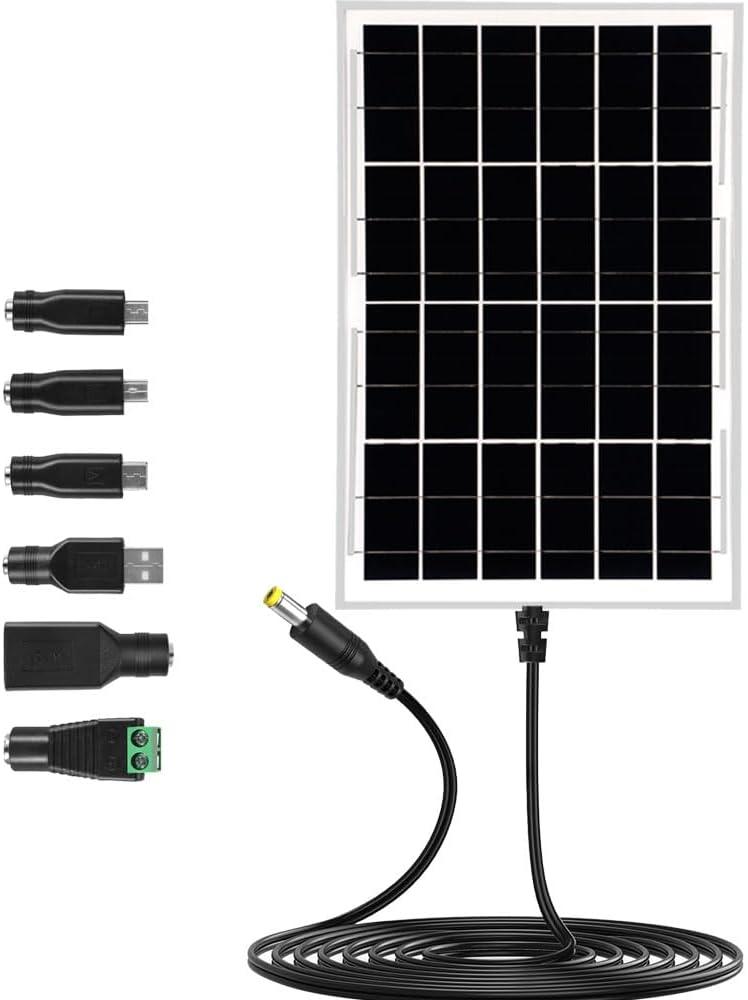 12V Solar Panel with 6 Optional Adapter Plugs,10W Solar Panel Battery Charger Portable for Vehicle Gate Opener Electrical Fence Chicken Coop Lawn Tractor Boat