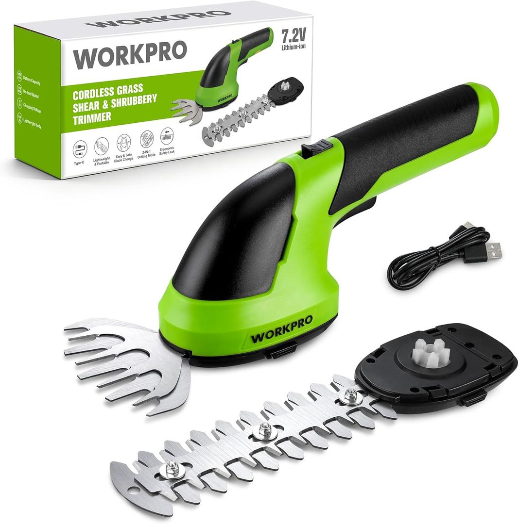Cordless Grass Shear & Shrubbery Trimmer - 2 in 1 Handheld 7.2V Electric Grass Trimmer Hedge Shears/Grass Cutter Rechargeable Lithium-Ion Battery and Type-C Cable Included