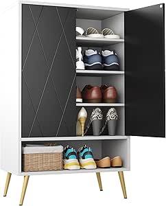 HOMEFORT Shoe Cabinet,18 Pairs Shoe Rack Organizer Cabinet, Shoe Storage Cabinet for Narrow Entryway Closet,6-Tier Modern Shoe Organizer with Double Doors and Adjustable Shelf(White)