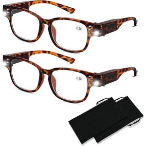 Magnifying Glasses with Lights Bright LED Readers Blue Light Blocking Reading Glasses with LED Lights for Men Women Eyeglasses Lighted Magnifier Nighttime LED Reading Glasses+150
