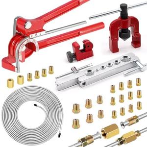 smseace 26Pack 3/16 Inch Brake line kit Include 25 FT Zinc-Plated Brake Lines with Fitting(16pcs Fittings,2pcs Union+4pcs Nut) Brake line Bender,Single Flare Tool,Cutter 3/16 Inch Brake line kit