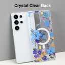 AIGOMARA Magnetic for Samsung Galaxy S25 Ultra Case [Compatible with MagSafe] Clear Floral Flower Pattern Design, Slim Anti-Yellowing Shockproof Phone Cover for Women Girls, Blue