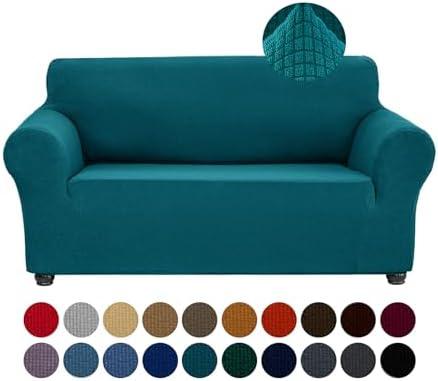 Joccun Stretch Loveseat Couch Cover, 1-Piece Sofa Cover for 2 Cushion Couch Spandex Jacquard Washable Furniture Protector Cover for Living Room,Kids,Pets（Loveseat,Peacock Blue）