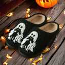Cute Slippers for Women Halloween Fun Cute Holiday House Shoes Fluffy Warm Slipper Gifts for Adults (Black)