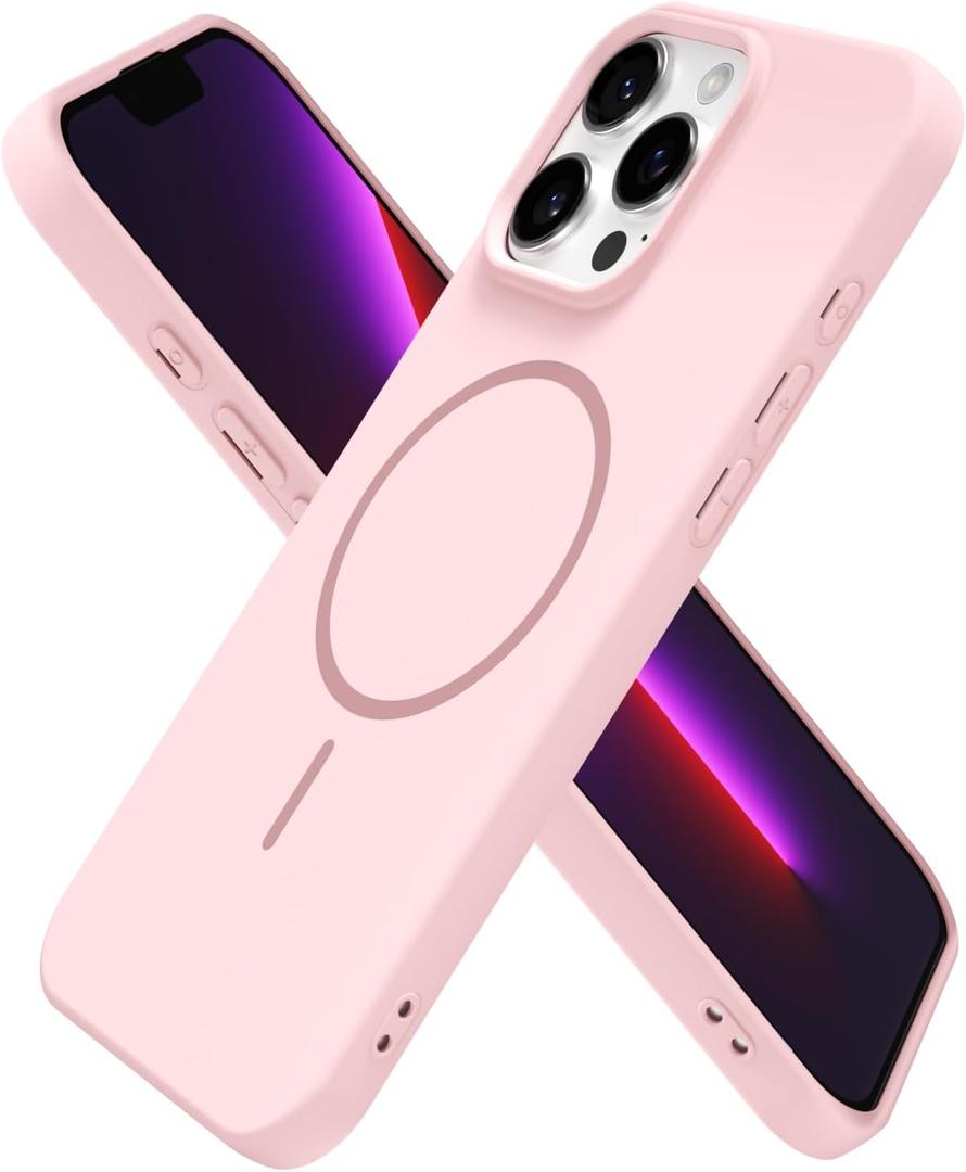 oakxco for iPhone 13 Pro Case Silicone Mag Safe, Magnetic Slim Thin Phone Case Compatible with Magsafe Wireless Charging, Cute Girly Aesthetic Soft Rubber Gel Safecase for Women Girls, Light Pink