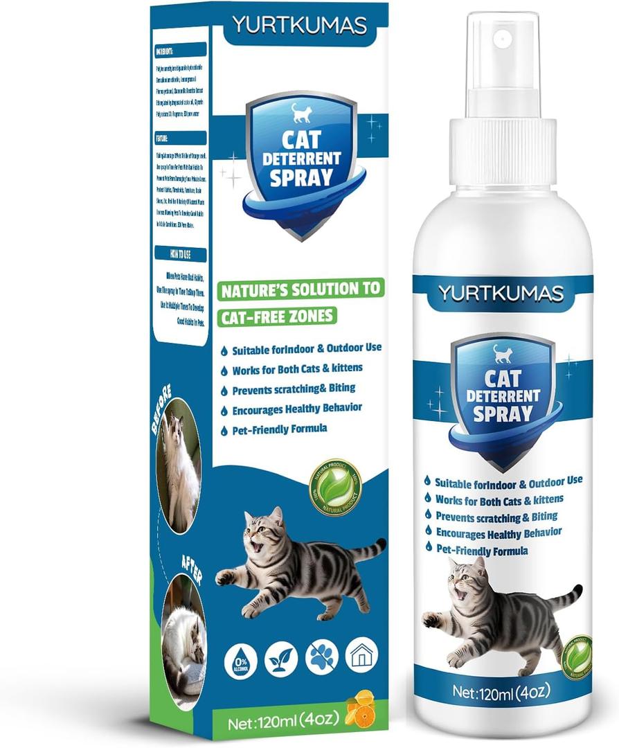 Cat Deterrent Spray - Indoor & Outdoor Cat Repellent, Stops Cats from Scratching Furniture, Carpets, Sofas, Curtains and Urine Marking - Effective Anti-Scratch Training Aid (Blue)