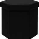 Hexagon Storage Ottoman, 15 Inch Foldable Footstool, Black, 15"D x 16.9"W x 15"H
