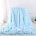 Plush Super Soft Blanket Bedding Sofa Cover Furry Fuzzy Fur Warm Throw Qulit Cozy Couch Blanket for Winter (63"x79", Light Blue)