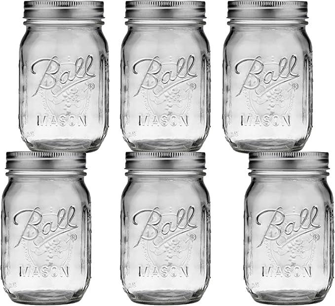 Ball Regular Mouth Mason Jars 16 oz - 6 Pack - Sure-Tight Lids - BPA Free - Freezer Safe - Ideal for Canning, Pickling, Fermenting, Storage + M.E.M Rubber Jar Opener