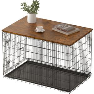 Piskyet Dog Crate Topper Wood Countertop for 48 42 36 30 24 inch Dog Cage, Dog Crate Cover,Dog Kennel Topper(Crate Not Include) (Rustic Brown, for 24 Inch Crate)