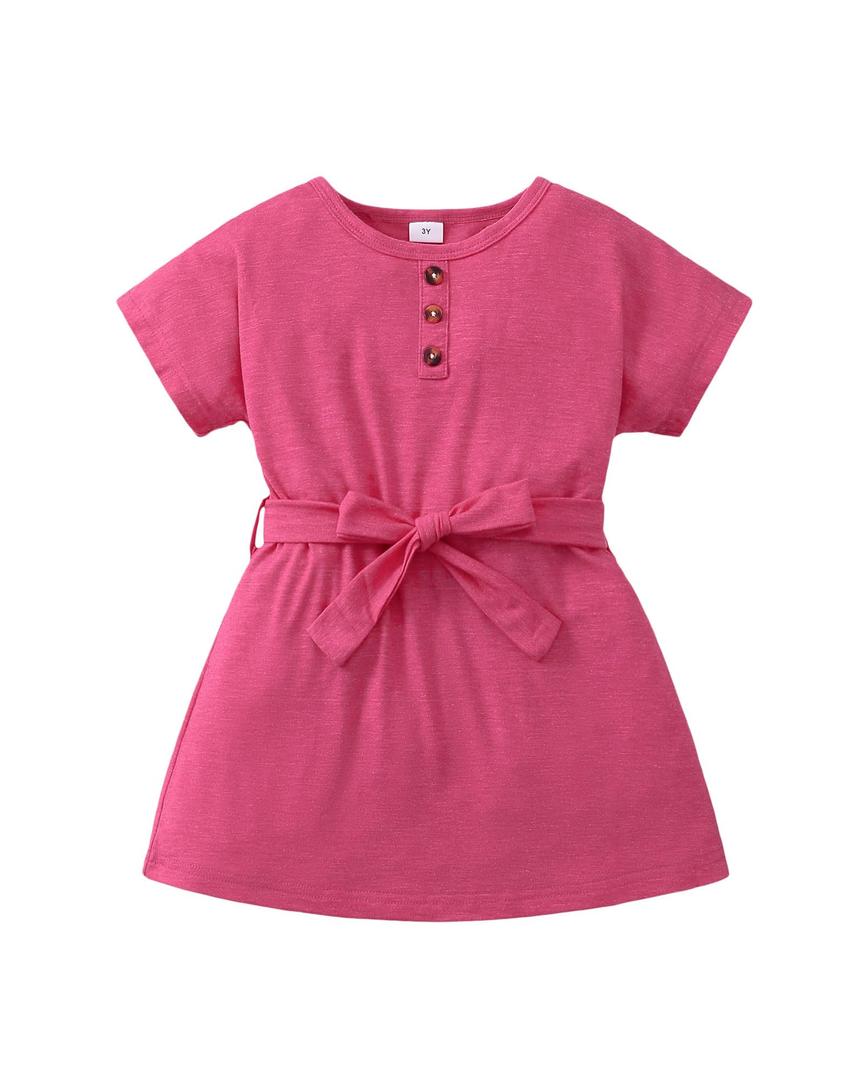 Saeaby Kids Girls Clothes 6T Girl Clothes Boho Short Sleeve Ruffle Casual Playwear Sundress Toddler Little Girls Outfits Hot Pink Dresses Size 7 for Kids (Pink)