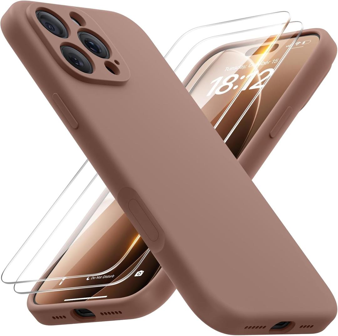 FlyReal Magnetic for iPhone 16 Pro Case, Compatible with MagSafe, (Integrated Silicone Camera Control Button) (Camera Protection) + Screen Protectors, Microfiber Lining Case 6.3", Light Brown