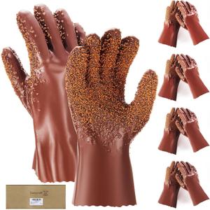 Teenyyou 2 Pairs Sewer Snake Gloves Non Slip and Reusable PVC Sewer Abrasion Resistant Drain Cleaning Waterproof Safety Plumbing Snake Gloves for Men Women Plumber Tools (Brown, Regular)