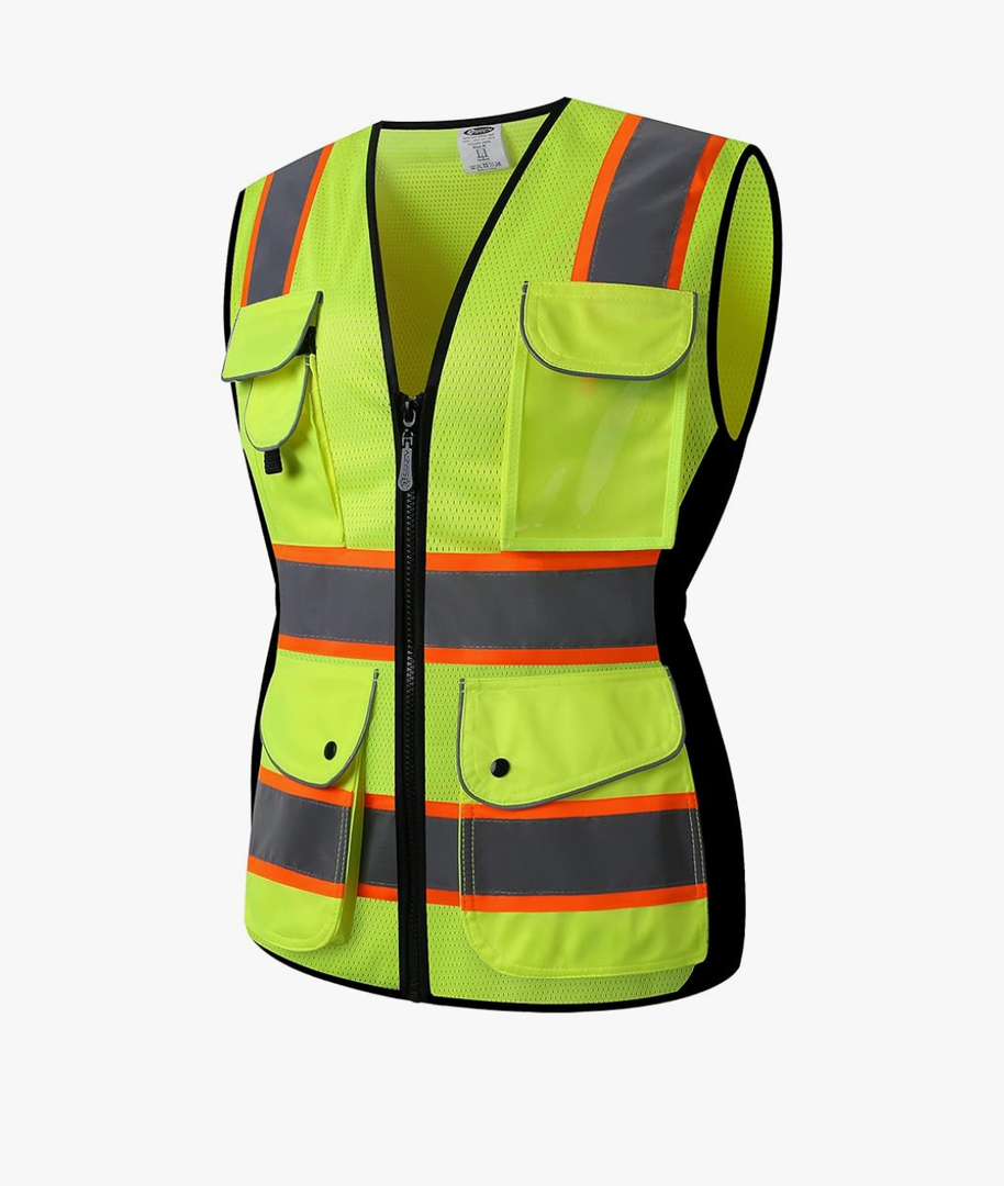 JKSafety Women Hi-Vis Reflective Safety Vest | Neon Color body Sewed Reflective Strips Breathable Lightweight ANSI Compliant, Size M