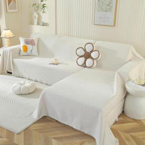 OstepDecor Sectional Couch Covers 2 Pieces, L Shaped Sofa Cover, Chenille Couch Cover for Dogs Washable, Couch Cover Blanket, Sofa Slipcover for 2-3 Cushion Couch (71"x102"+71"x118", Beige)