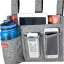 Linen Bedside Caddy, Bedside Storage Organizer for Hospital Beds, College Dorm Rooms or Baby Bed (4 Pockets-Grey)