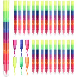 Harloon 50 Pcs Stackable Rainbow Color Highlighters for Kid Classroom Reward Prize Gift Pastel Highlighter in One Pens Cute Kawaii Fun 6 in 1 Point  Marker for Kids or Teacher Office