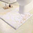 QJHOMO Toilet Rugs U Shaped White and Gold Bathroom Rugs, Gold Decor Toilet Mat Contour Bath Rug Marble Bathroom Accessories, Extra Thick Carpet Non Slip Floor Mats Machine Washable (20x24 inch)